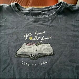 Life Is Good Women’s Small Long Sleeve Tee | Navy Graphic | Get Lost, Get Found